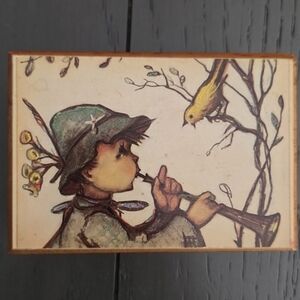 SWISS Vintage Music Box with Flute Player and Bird